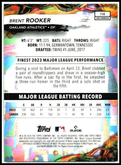 2024 Finest Blue Refractors #118 Brent Rooker #/150 Oakland Athletics