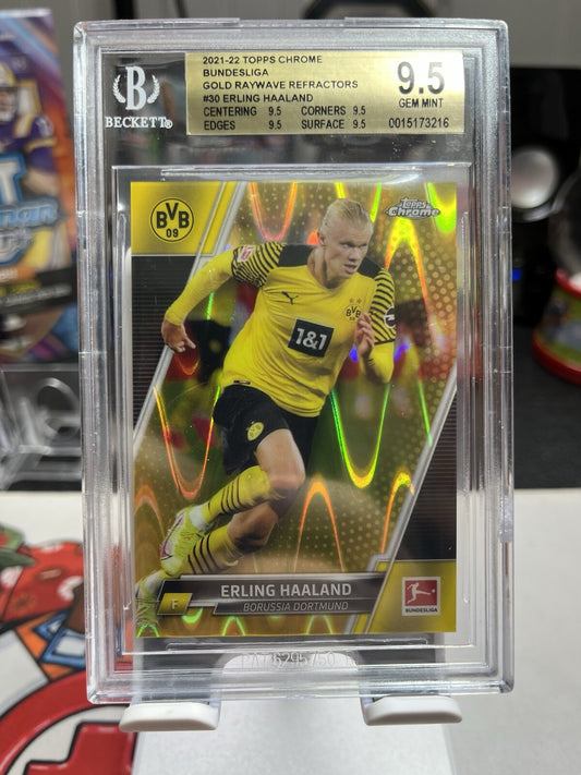 2022 Topps Chrome Bundesliga Gold Ray Wave Refractor ERLING HAALAND #30 BGS 9.5