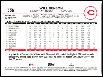 2024 Topps #386 Will Benson Cincinnati Reds