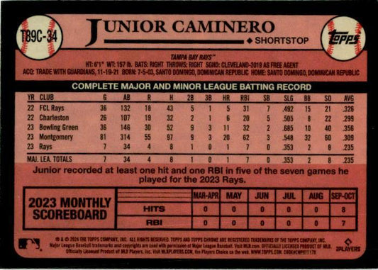 2024 Topps 1989 Topps Baseball 35th Anniversary Chrome #T89C-34 Junior Caminero