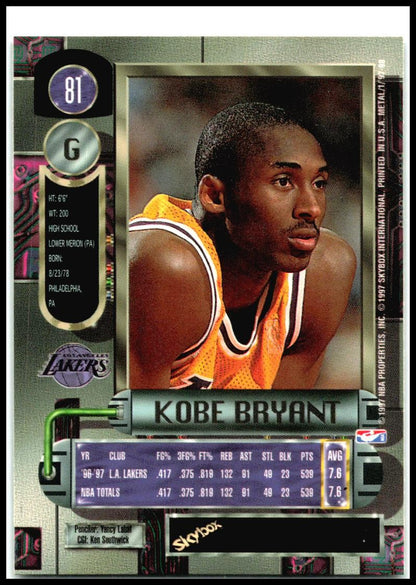 1997-98 Metal Universe #81 Kobe Bryant Los Angeles Lakers