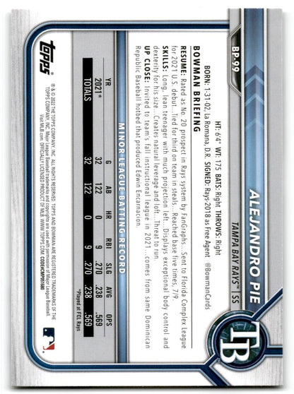 2022 Bowman Prospects Alejandro Pie Tampa Bay Rays #BP-99