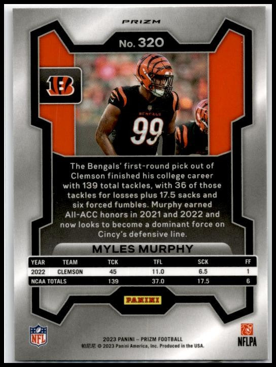 2023 Panini Prizm Red White and Blue #320 Myles Murphy Cincinnati Bengals