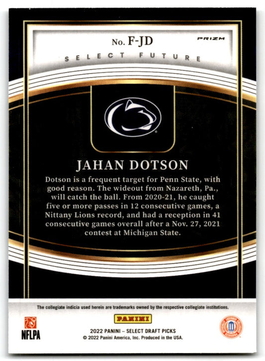 2022 Panini Select Draft Picks Future Jahan Dotson Rookie Penn State Nittany