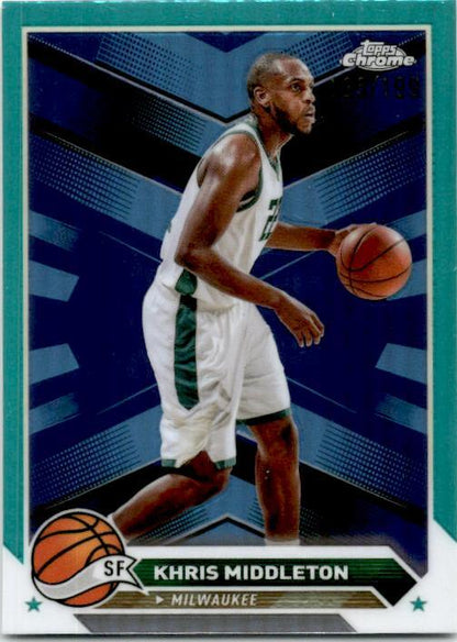 2023-24 Topps Chrome Aqua Refractors #67 Khris Middleton #/199 Milwaukee Bucks