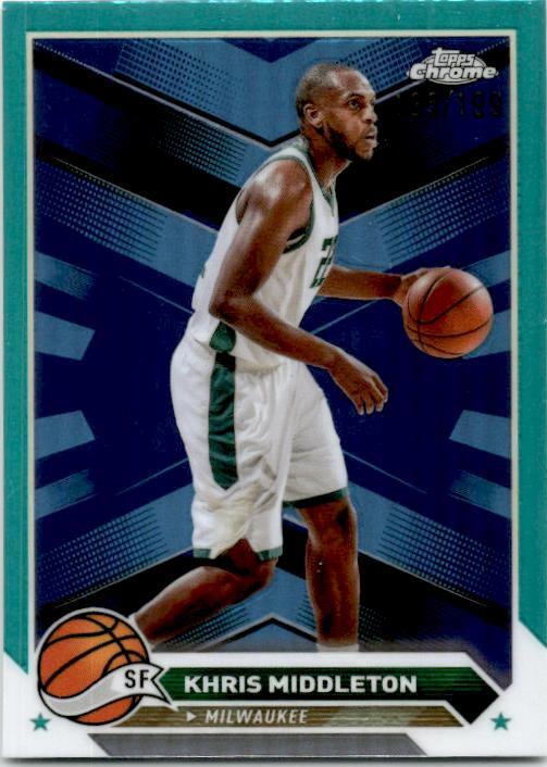 2023-24 Topps Chrome Aqua Refractors #67 Khris Middleton #/199 Milwaukee Bucks
