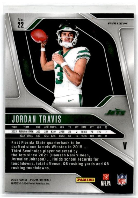 2024 Panini Prizm Rookie Variations Silver Prizm #22 Jordan Travis New York Jets