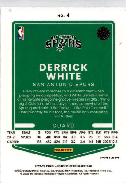 2021-22 Donruss Optic Blue Velocity #4 Derrick White San Antonio Spurs