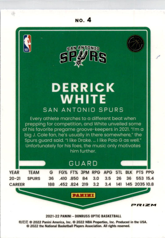 2021-22 Donruss Optic Blue Velocity #4 Derrick White San Antonio Spurs