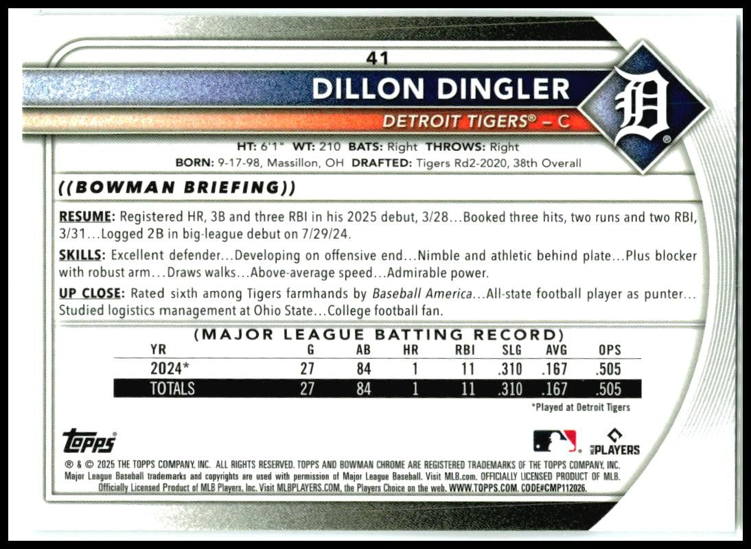 2025 Bowman Chrome #41 Dillon Dingler