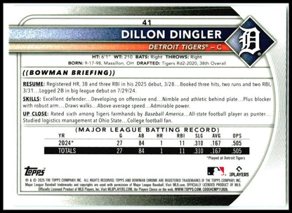 2025 Bowman Chrome #41 Dillon Dingler