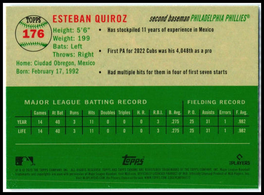 2023 Topps Chrome Platinum Anniversary #176 Esteban Quiroz Rookie Phillies