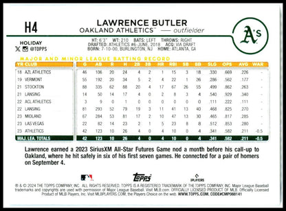 2024 Topps Holiday #H4 Lawrence Butler Rookie Oakland Athletics