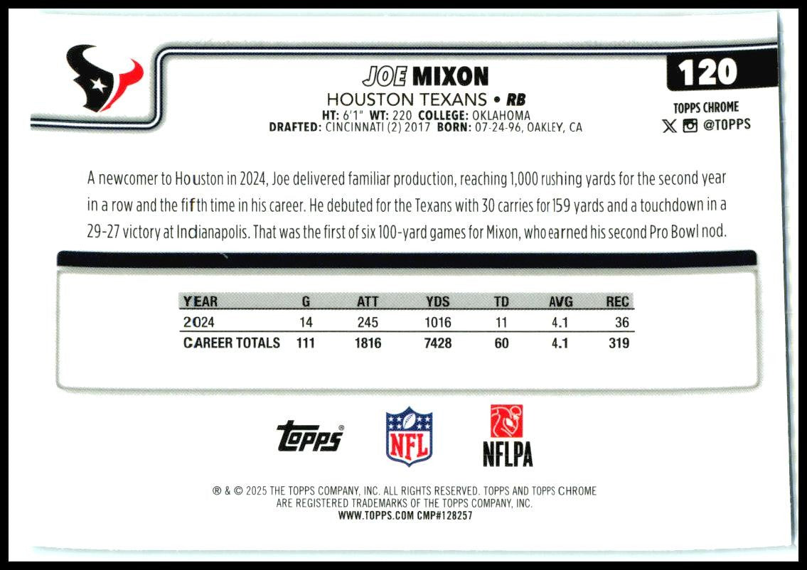 2025 Topps Chrome Teal /299 #120 Joe Mixon