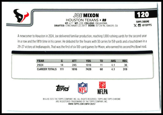 2025 Topps Chrome Teal /299 #120 Joe Mixon
