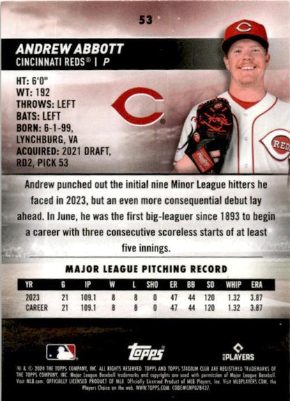 2024 Stadium Club #53 Andrew Abbott Rookie Cincinnati Reds