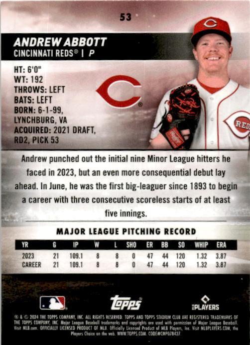 2024 Stadium Club #53 Andrew Abbott Rookie Cincinnati Reds