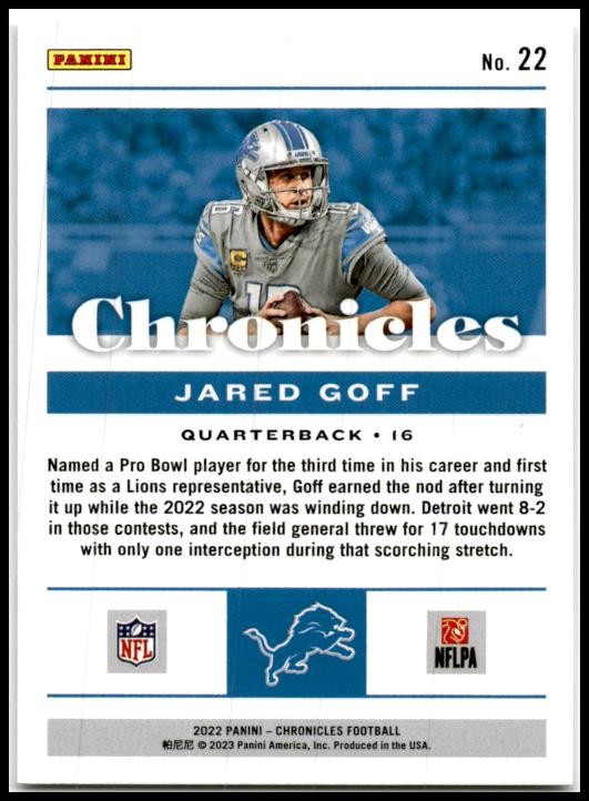 2022 Panini Chronicles #22 Jared Goff Detroit Lions