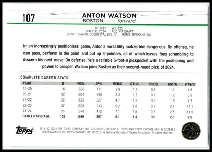 2024-25 Topps Chrome #107 Anton Watson Rookie Boston Celtics