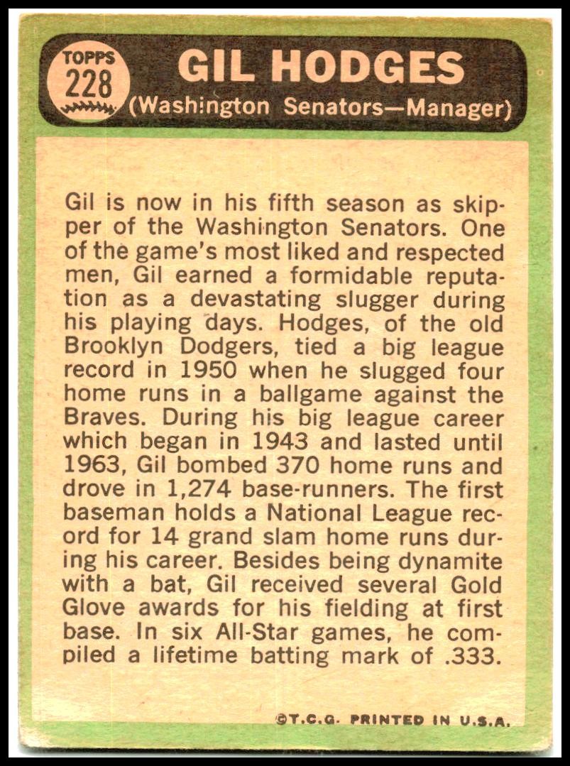 1967 Topps #228 Gil Hodges Washington Senators