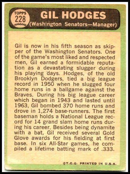 1967 Topps #228 Gil Hodges Washington Senators