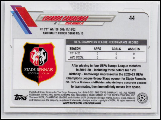 2020-21 Topps Chrome UEFA Champions League #44 Eduardo Camavinga