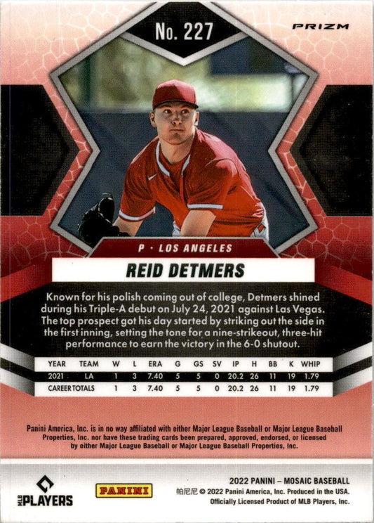 2022 Panini Mosaic: Reactive Blue Mosaic #227 Reid Detmers Los Angeles Angels