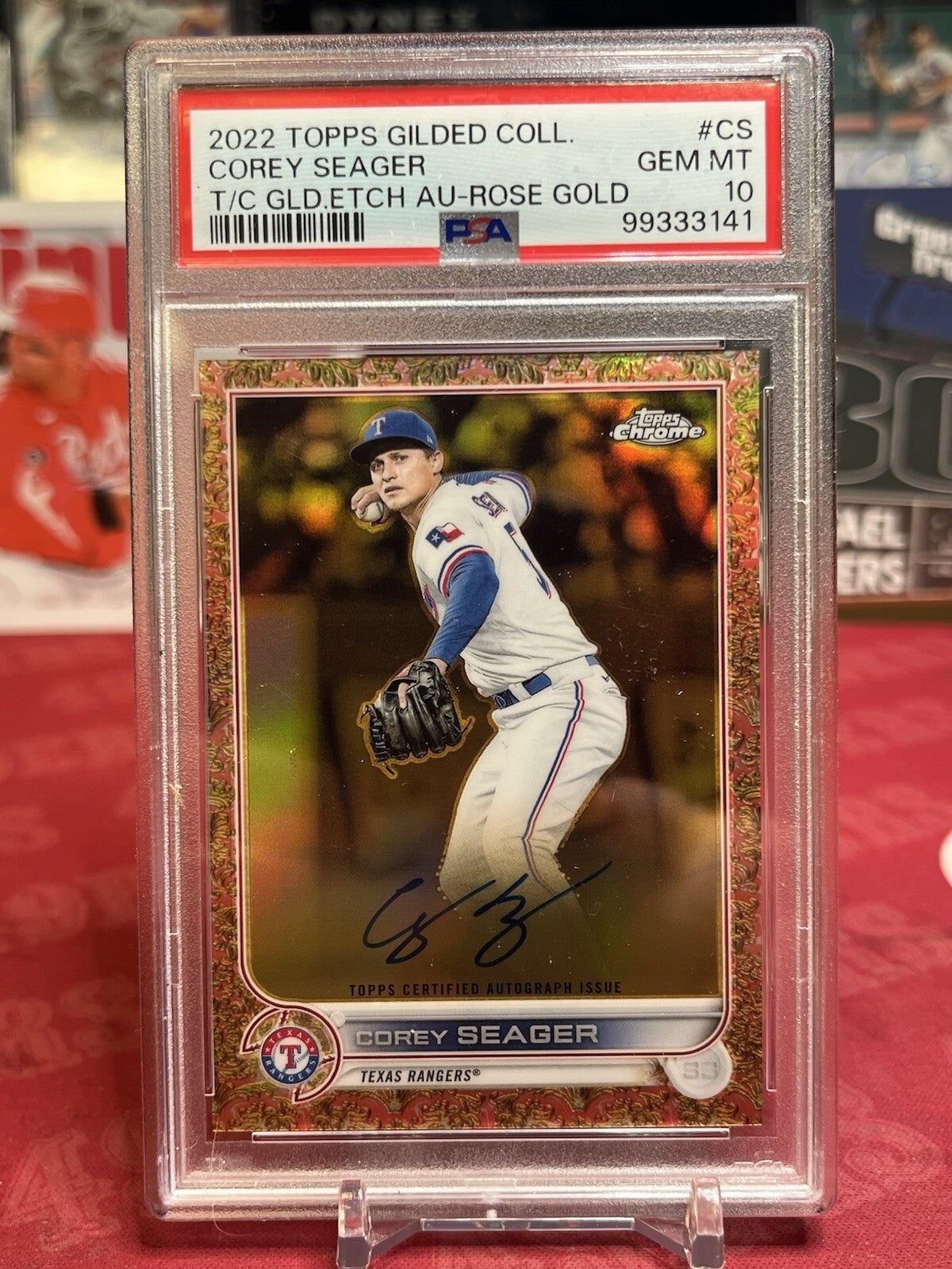 2022 Topps Chrome Gilded Corey Seager Gold Etch Rose Gol Auto /25 Rangers PSA 10