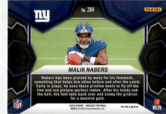 2024 Panini Mosaic NFL Debut Mosaic Prizm #284 Malik Nabers New York Giants