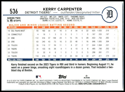 2024 Topps #536 Kerry Carpenter Detroit Tigers