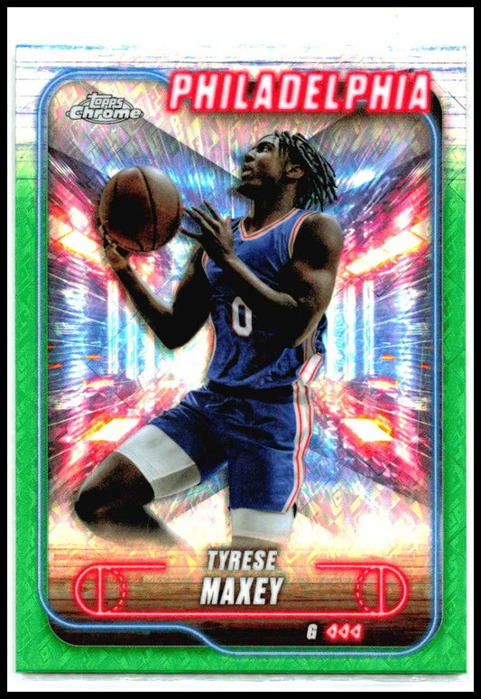 2024-25 Topps Chrome Green Topps Logo #40 Tyrese Maxey Philadelphia 76ers