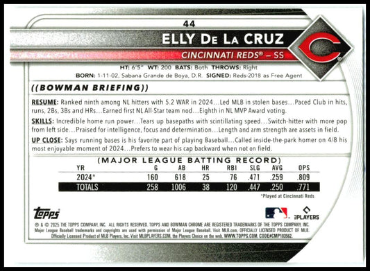 2025 Bowman Chrome Mojo Refractor #44 Elly De La Cruz Cincinnati Reds