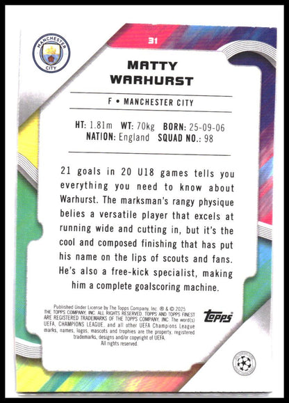 Matty Warhurst #31 2024-25 Finest UEFA Club Competitions Rookie