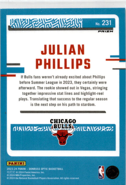 2023-24 Donruss Optic Purple Shock #231 Julian Phillips Rookie Chicago Bulls