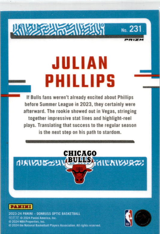 2023-24 Donruss Optic Purple Shock #231 Julian Phillips Rookie Chicago Bulls