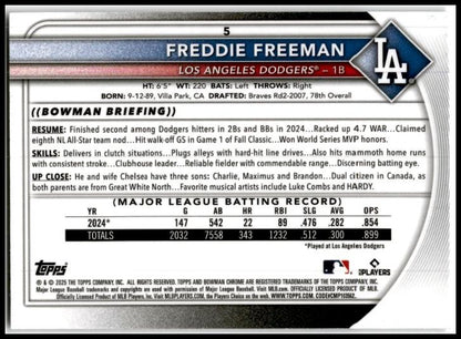 2025 Bowman Chrome Mojo #5 Freddie Freeman Dodgers