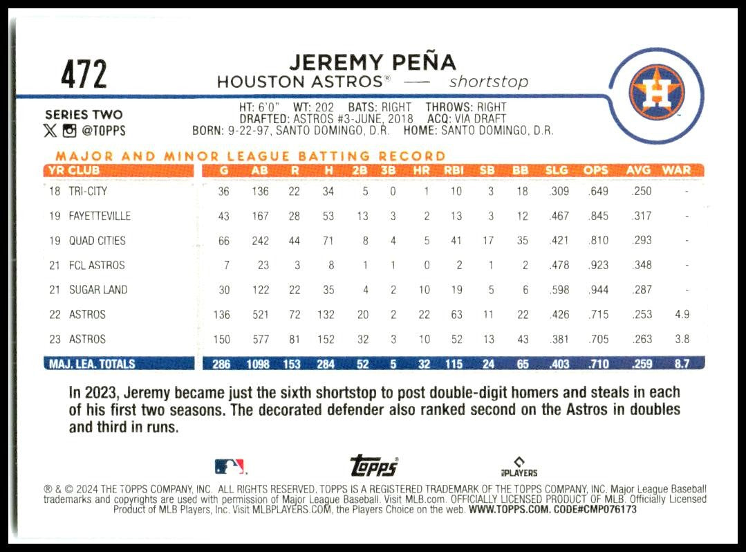 2024 Topps #472 Jeremy Peña Houston Astros