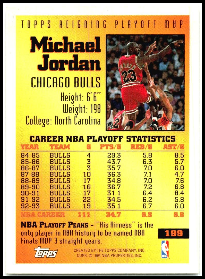 1993-94 Topps #199 Michael Jordan Chicago Bulls