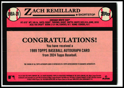 2024 Topps 989 Topps 35th Anniversary Auto #89BA-ZR Zach Remillard Auto Chicago
