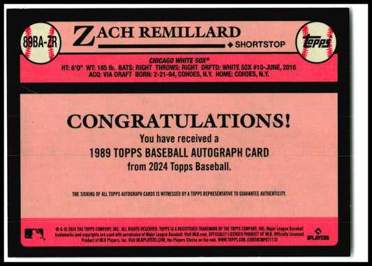 2024 Topps 989 Topps 35th Anniversary Auto #89BA-ZR Zach Remillard Auto Chicago