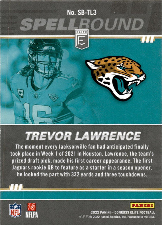 2022 Donruss Elite Spellbound Green #SB-TL3 Trevor Lawrence Jacksonville Jaguars