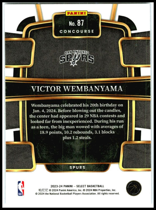 2023-24 Panini Select Blue #87 Victor Wembanyama Rookie San Antonio Spurs
