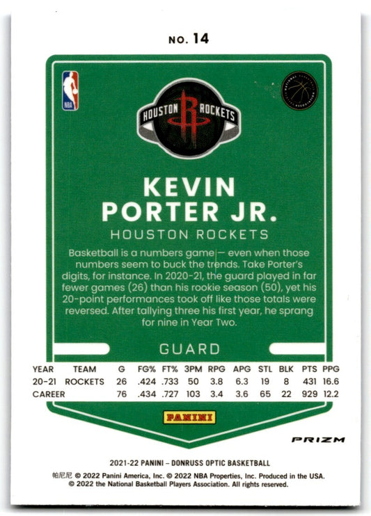 2021-22 Donruss Optic Blue Velocity Prizm Kevin Porter Jr. Houston Rockets #14