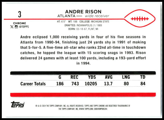 2024 Topps Chrome #3 Andre Rison Atlanta Falcons