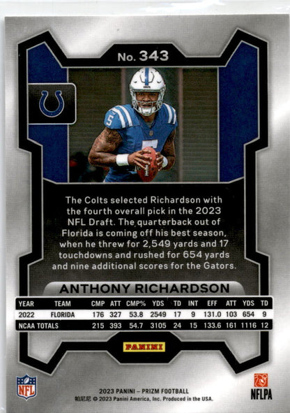 2023 Panini Prizm #343 Anthony Richardson Rookie Indianapolis Colts