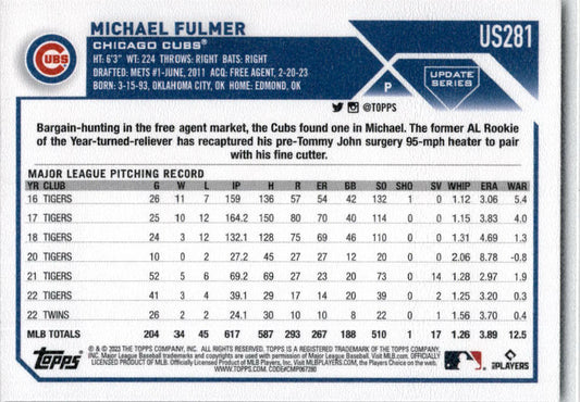 2023 Topps Update Royal Blue #US281 Michael Fulmer Chicago Cubs