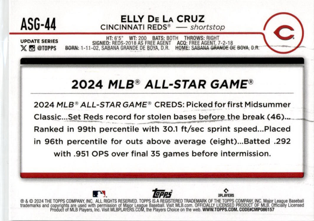 2024 Topps #ASG-44 Elly De La Cruz Cincinnati Reds