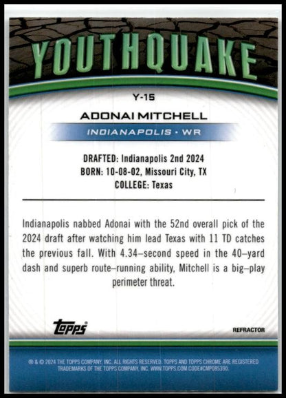 2024 Topps Chrome Youthquake Refractor #Y-15 Adonai Mitchell Indianapolis Colts