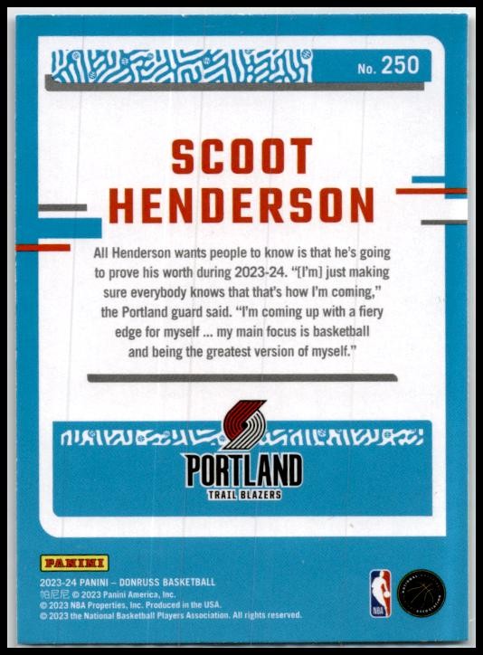 2023-24 Donruss Green Laser Holo #250 Scoot Henderson Rookie Trail Blazers