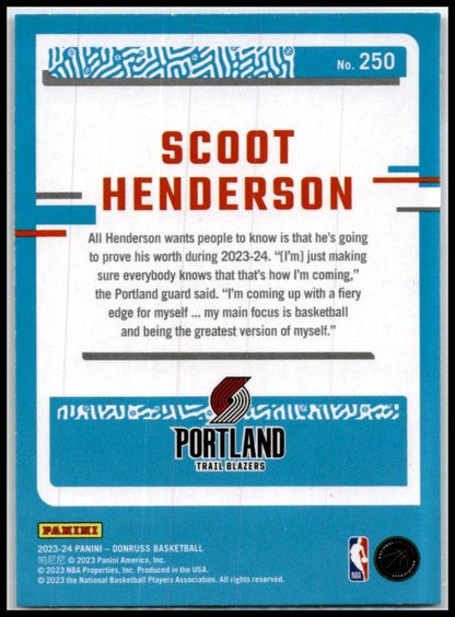 2023-24 Donruss Green Laser Holo #250 Scoot Henderson Rookie Trail Blazers